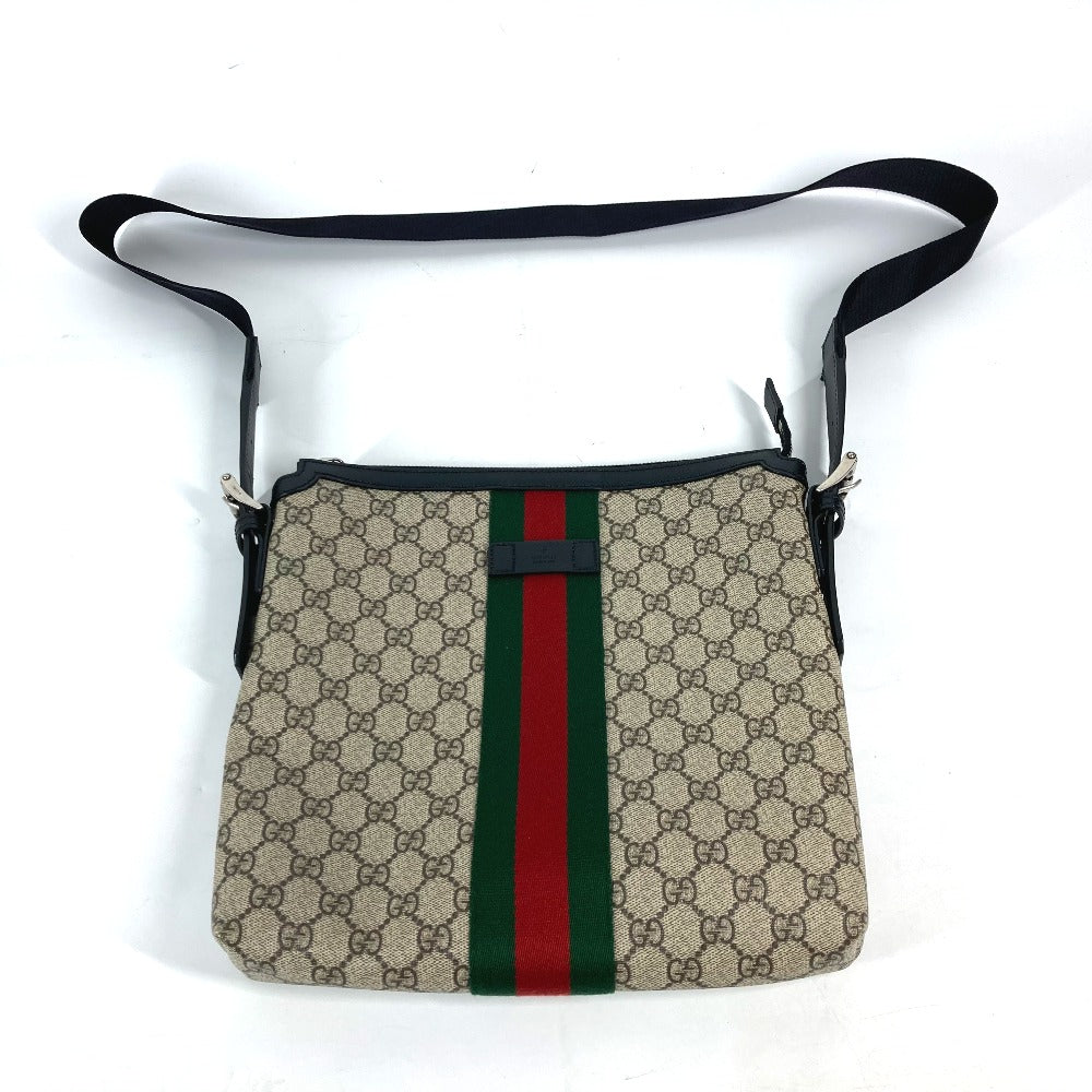 GUCCI Shoulder Bag 387111 GG Supreme Canvas Beige x black GG Supreme Shelly Line Web Line unisex(Unisex) Used