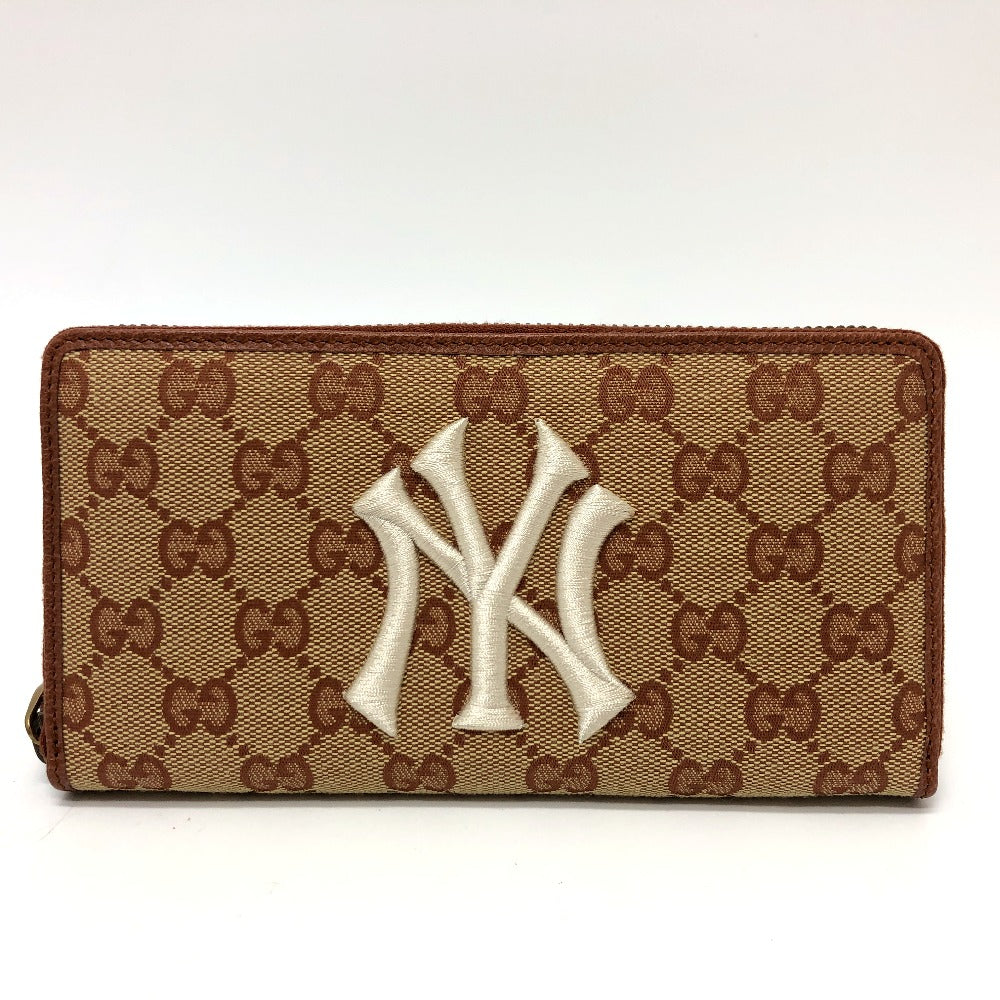 GUCCI Long Wallet Purse 547791 GG canvas / leather beige GG New York Yankees collaboration NY Women Used