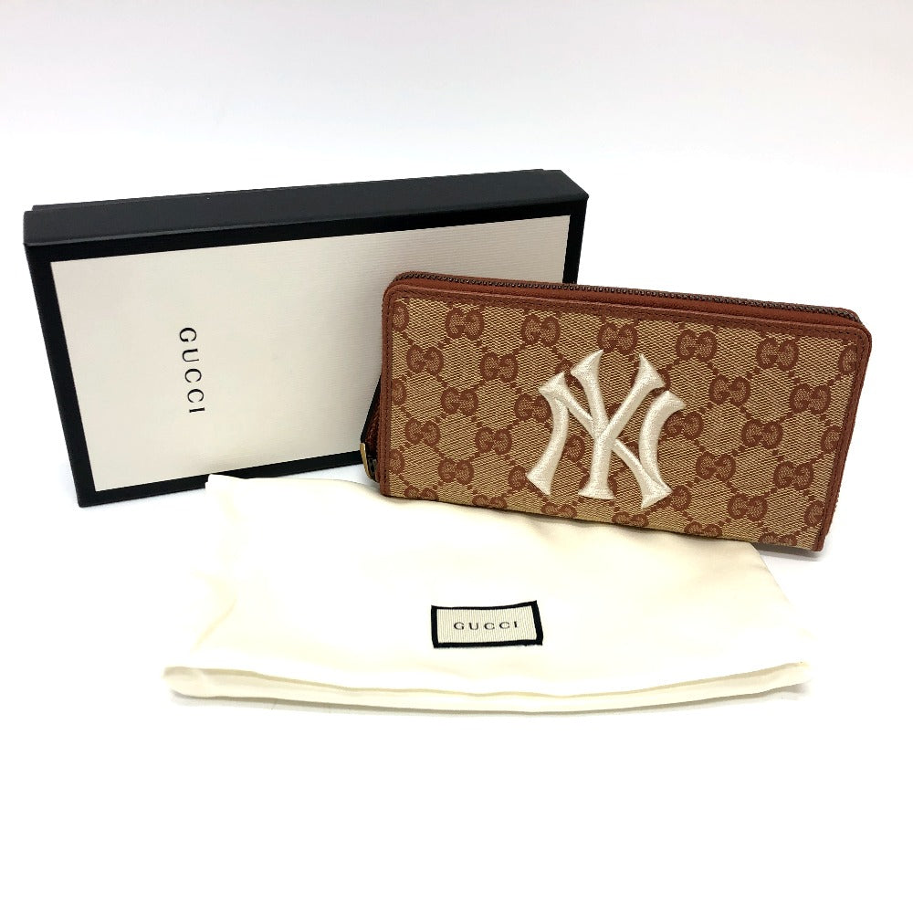GUCCI Long Wallet Purse 547791 GG canvas / leather beige GG New York Yankees collaboration NY Women Used