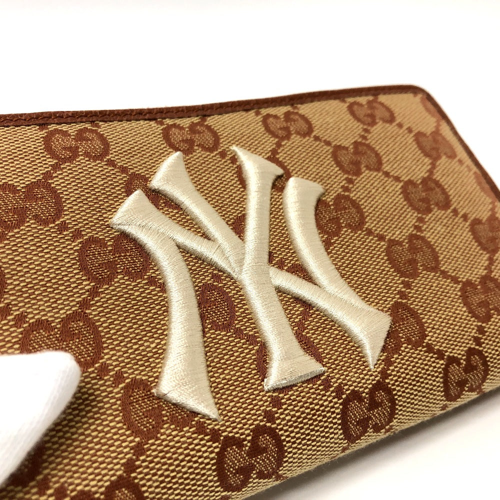 GUCCI Long Wallet Purse 547791 GG canvas / leather beige GG New York Yankees collaboration NY Women Used