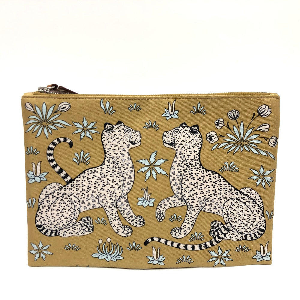 HERMES Pouch Nylon beige Leopard unisex(Unisex) Used