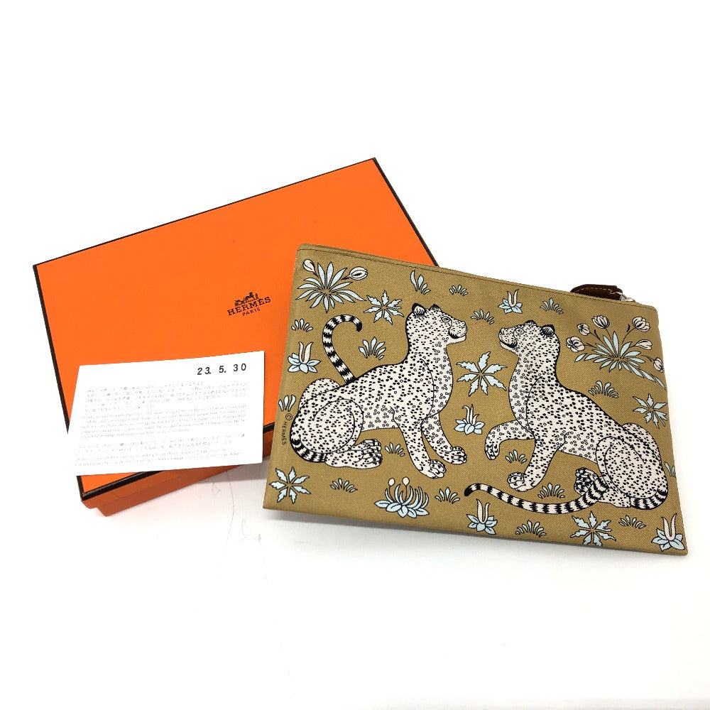 HERMES Pouch Nylon beige Leopard unisex(Unisex) Used