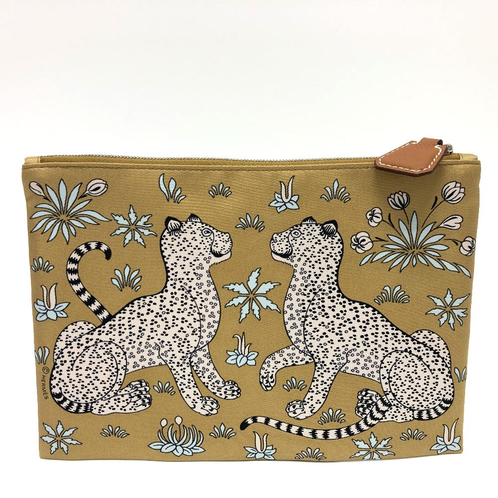 HERMES Pouch Nylon beige Leopard unisex(Unisex) Used