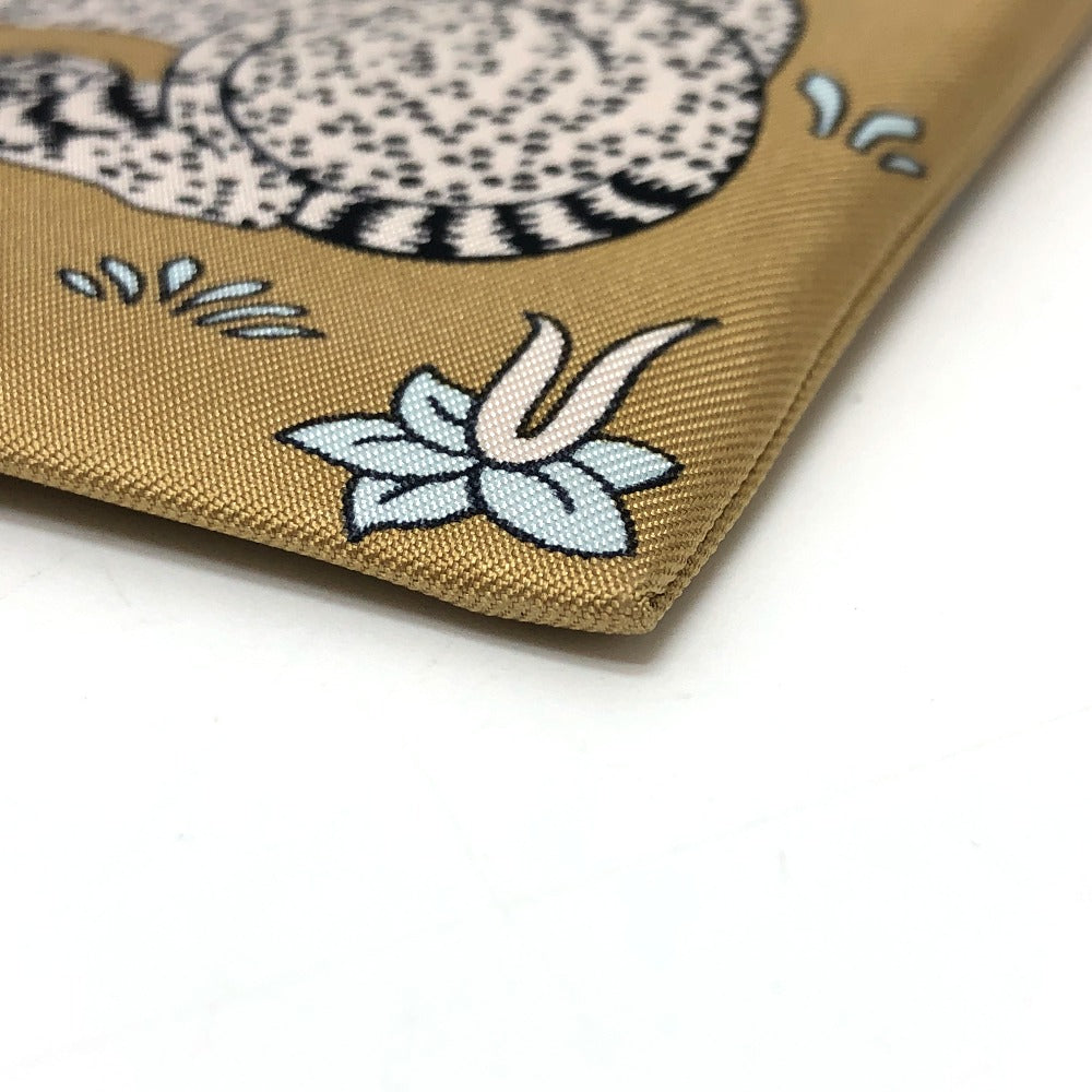 HERMES Pouch Nylon beige Leopard unisex(Unisex) Used