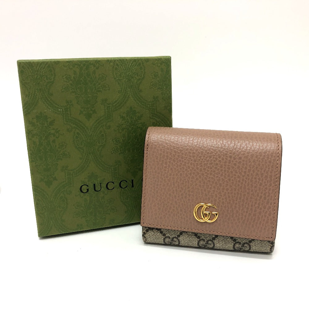 GUCCI Folded wallet 598587 GG Supreme canvas, leather beige GG Supreme Double G medium wallet Women Used