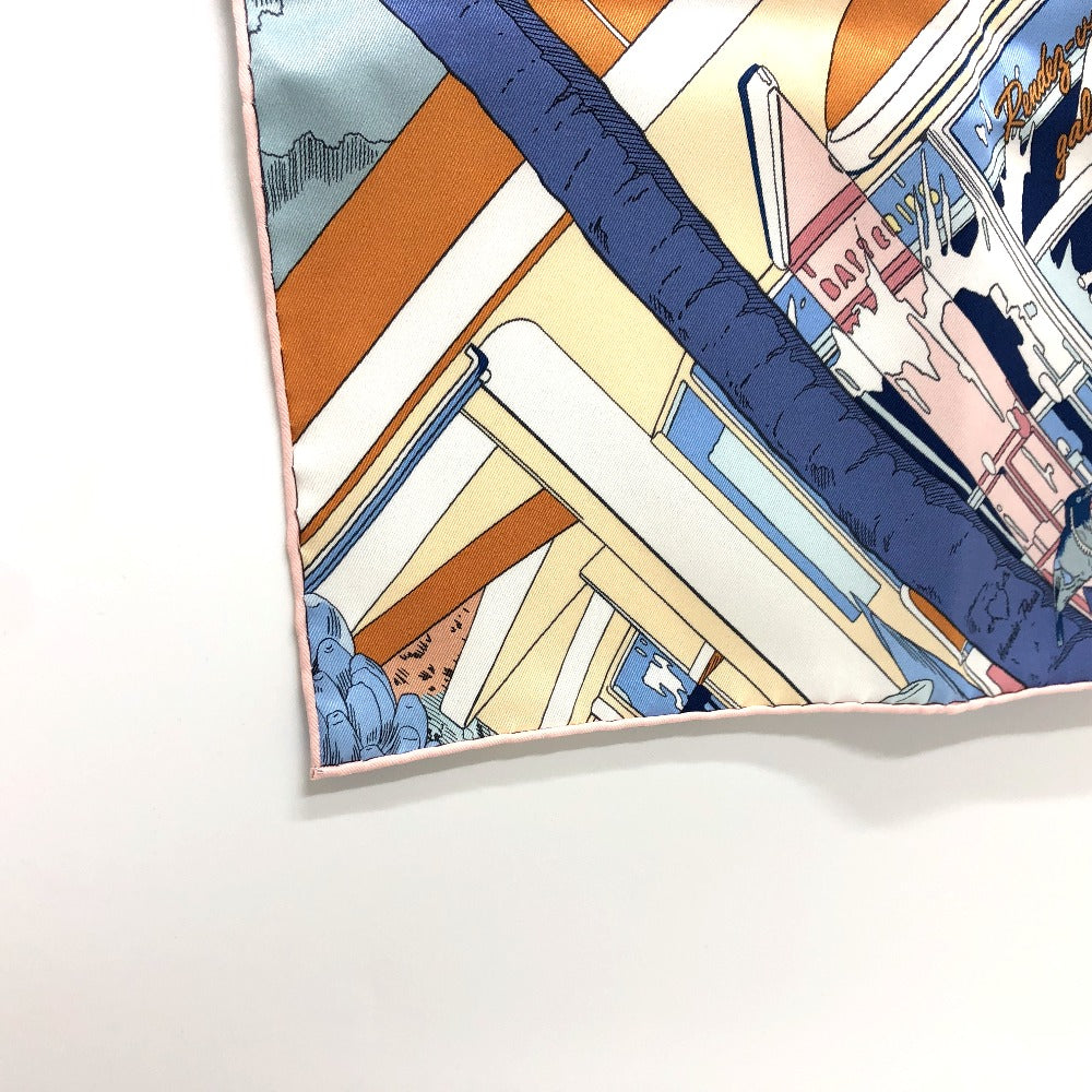 HERMES scarf silk blue Rendez-Vous Galant Women Used