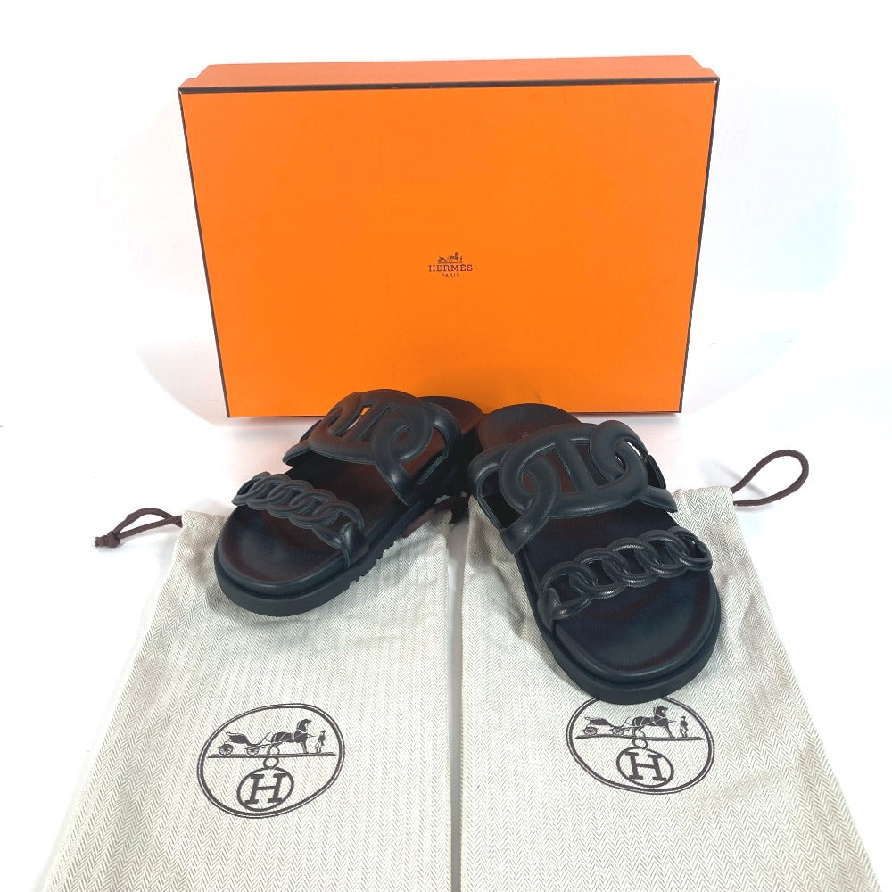 HERMES Sandals leather black Flat sandals extra Women 37 Used