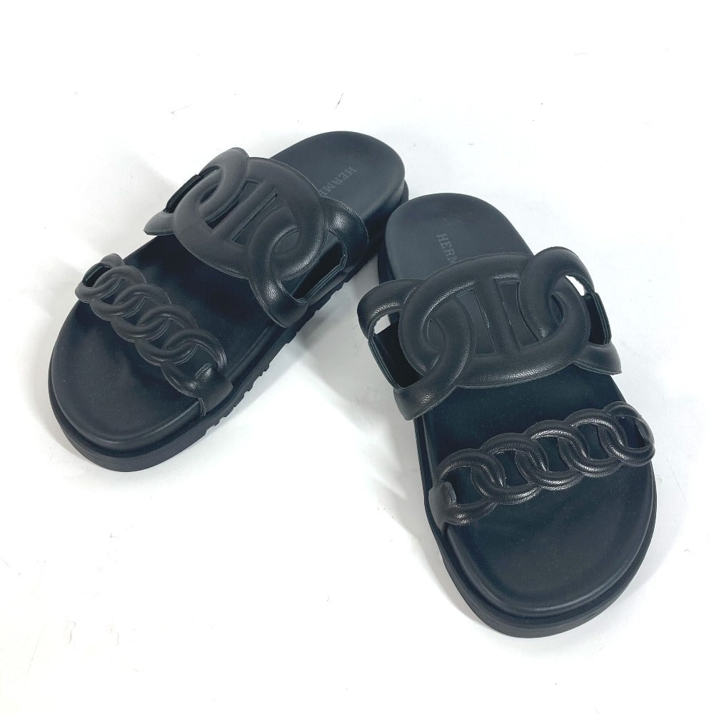 HERMES Sandals leather black Flat sandals extra Women 37 Used