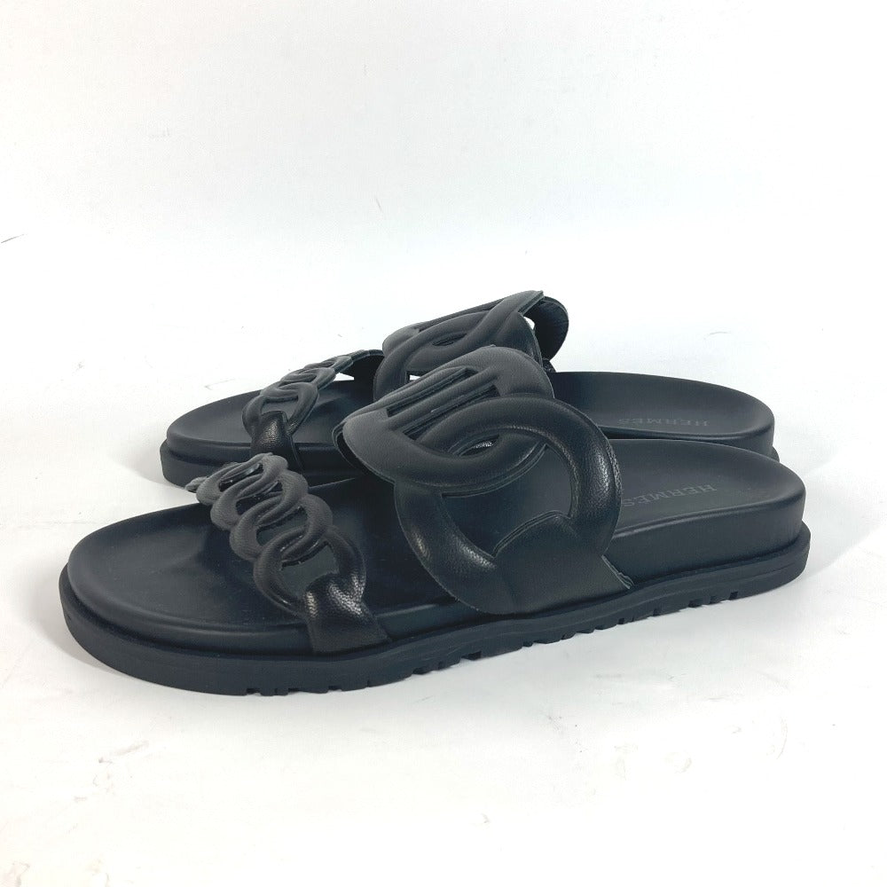 HERMES Sandals leather black Flat sandals extra Women 37 Used