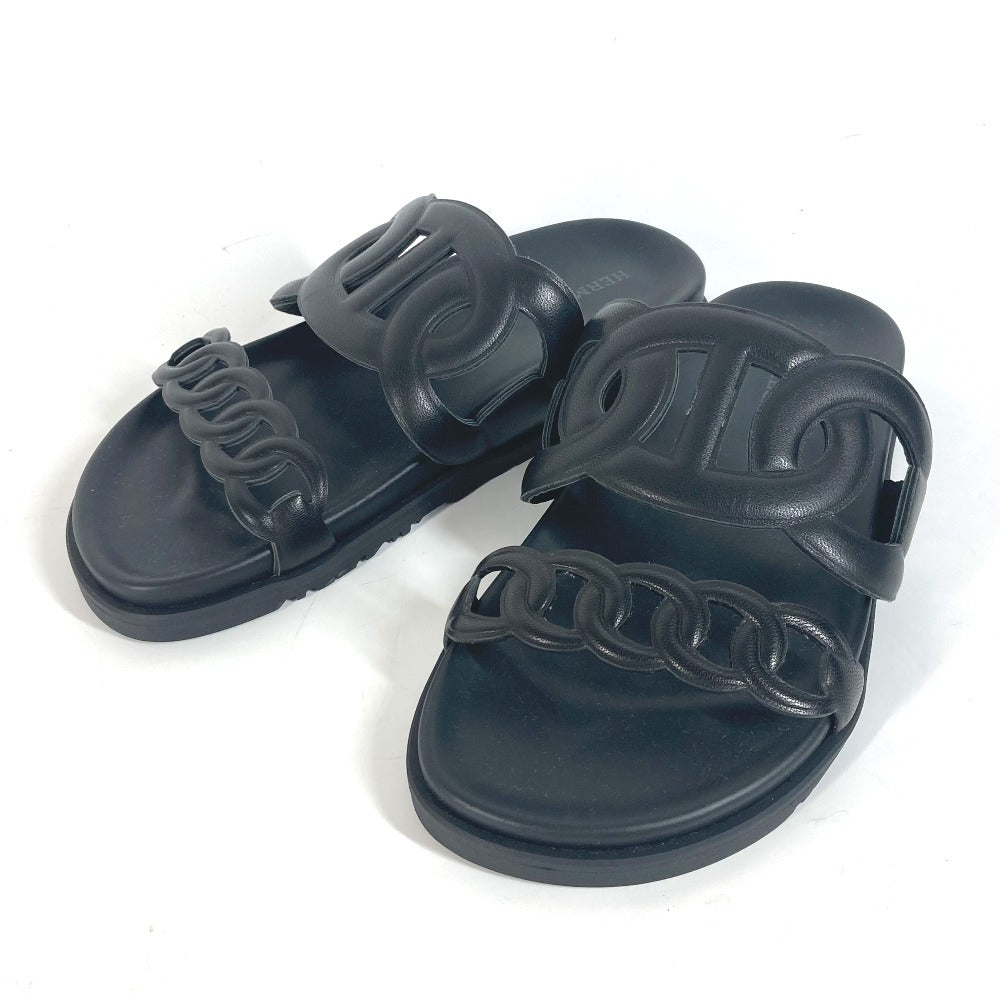 HERMES Sandals leather black Flat sandals extra Women 37 Used