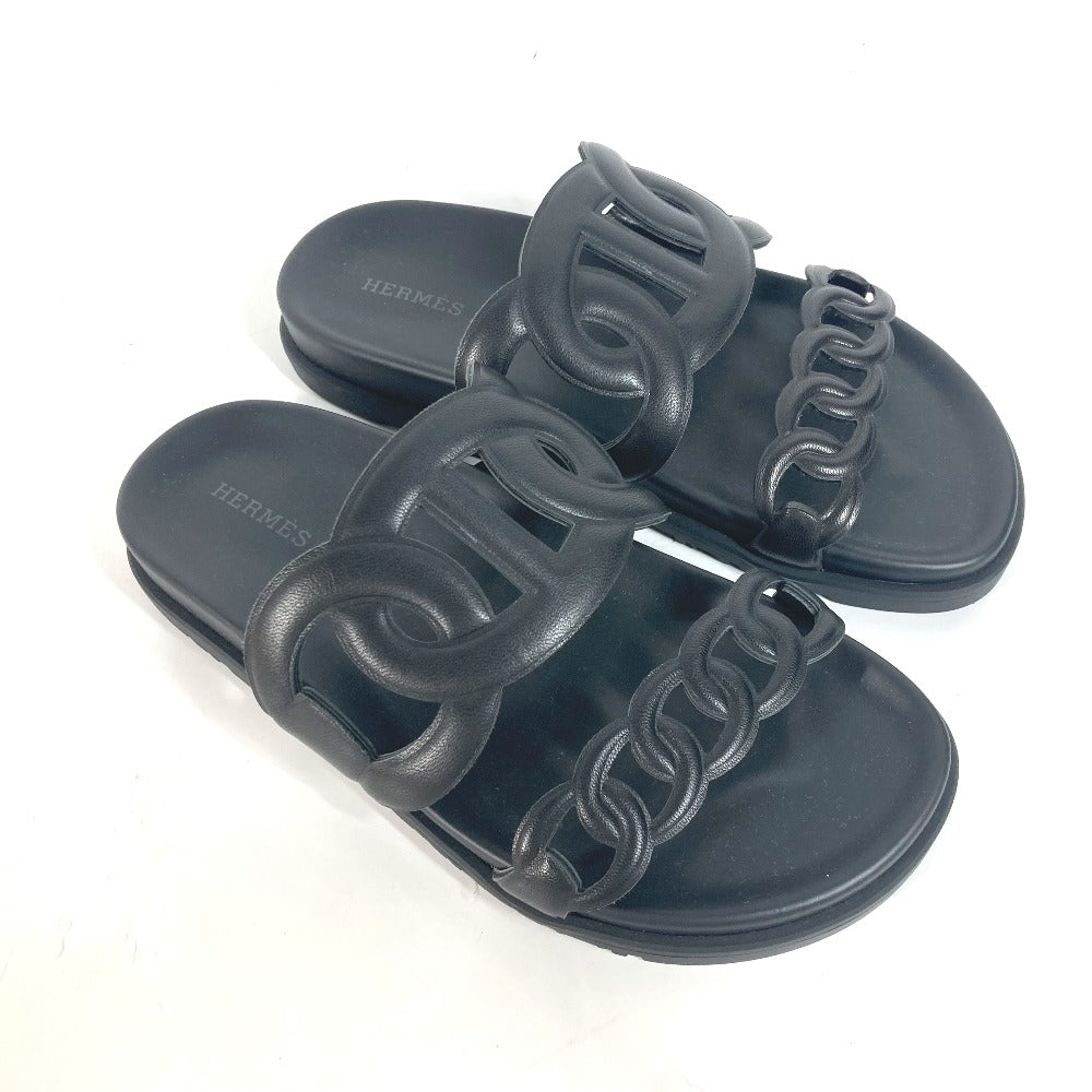 HERMES Sandals leather black Flat sandals extra Women 37 Used