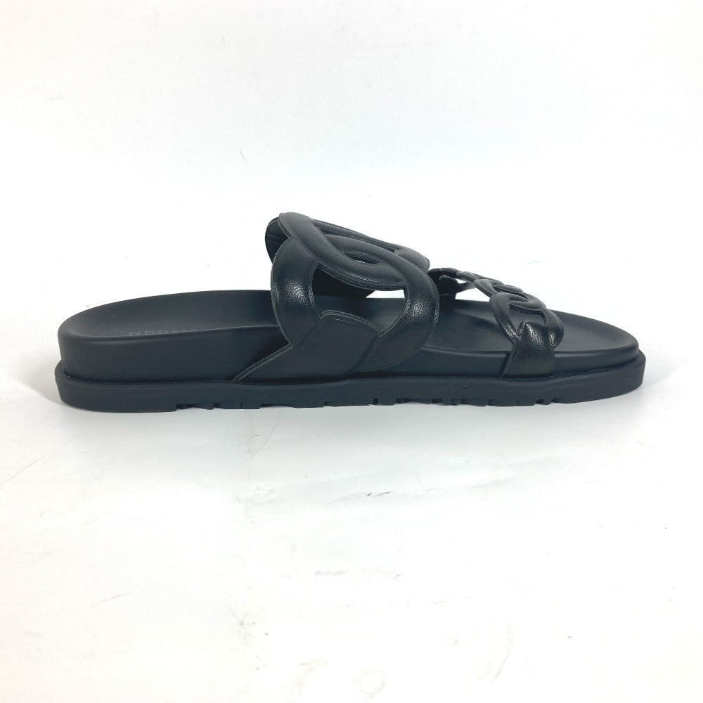 HERMES Sandals leather black Flat sandals extra Women 37 Used