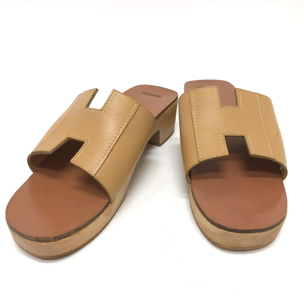 HERMES Sandals Leather / Wood beige H logo Kevral Women 38 Used