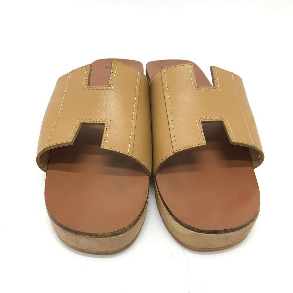 HERMES Sandals Leather / Wood beige H logo Kevral Women 38 Used