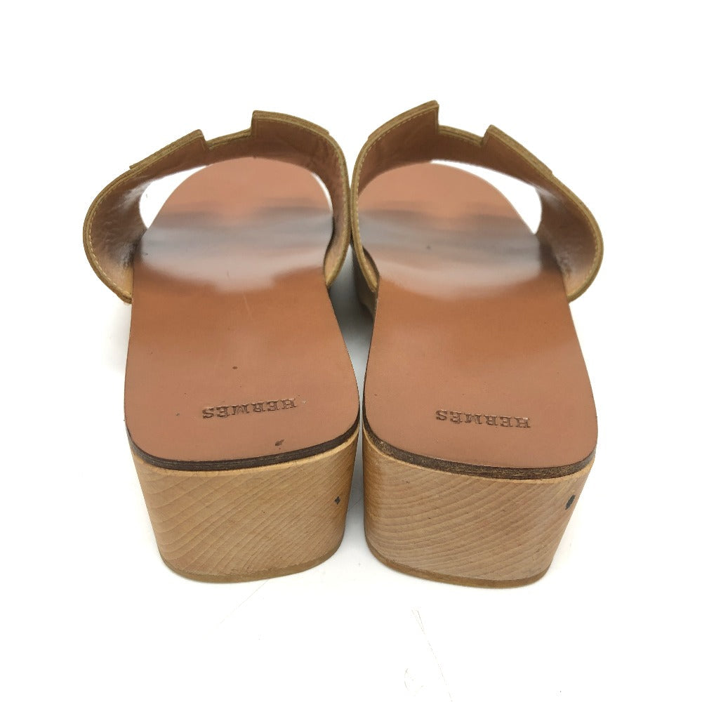 HERMES Sandals Leather / Wood beige H logo Kevral Women 38 Used