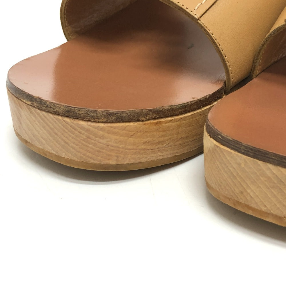 HERMES Sandals Leather / Wood beige H logo Kevral Women 38 Used