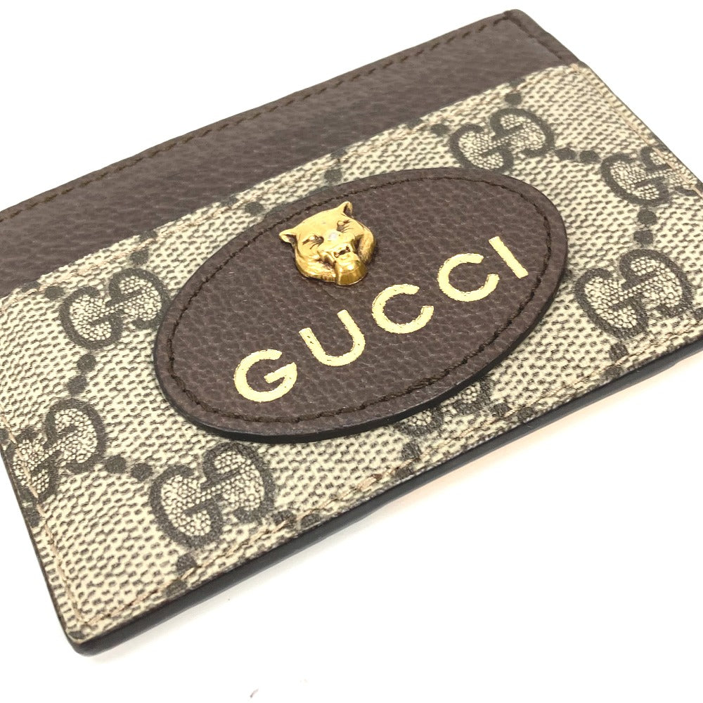 GUCCI Card Case 597557 GG Supreme Canvas Brown x yellow GG Supreme Cat Head Cat neo vintage mens Used