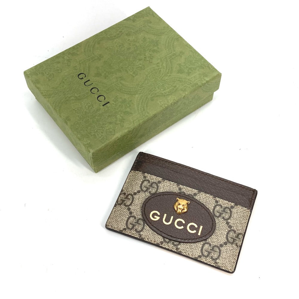 GUCCI Card Case 597557 GG Supreme Canvas Brown x yellow GG Supreme Cat Head Cat neo vintage mens Used