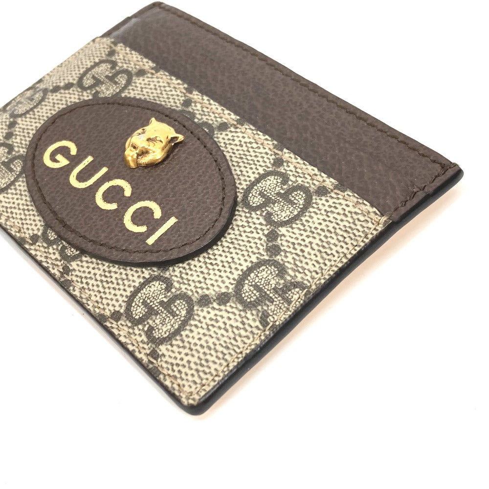 GUCCI Card Case 597557 GG Supreme Canvas Brown x yellow GG Supreme Cat Head Cat neo vintage mens Used