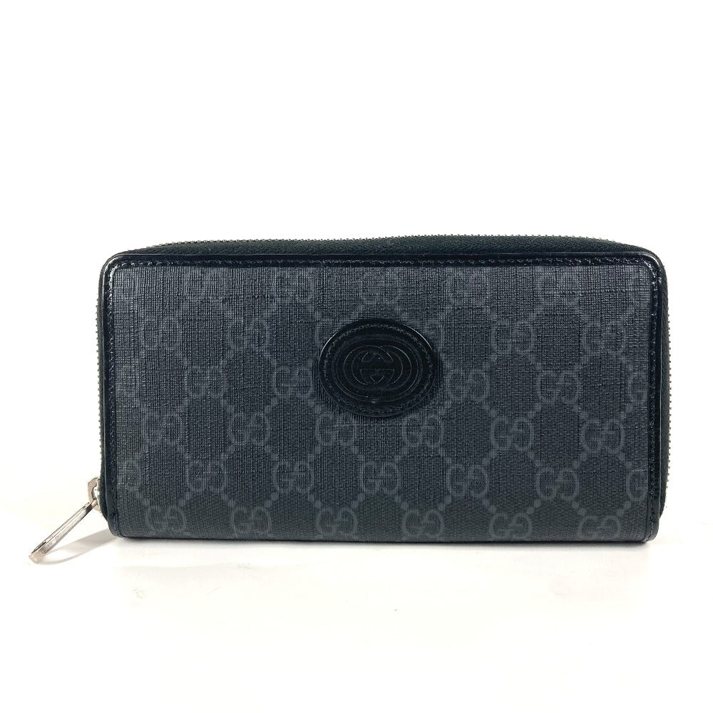 GUCCI Long Wallet Purse 673003 GG Supreme Canvas black GG Supreme Interlocking G zip-around wallet mens Used