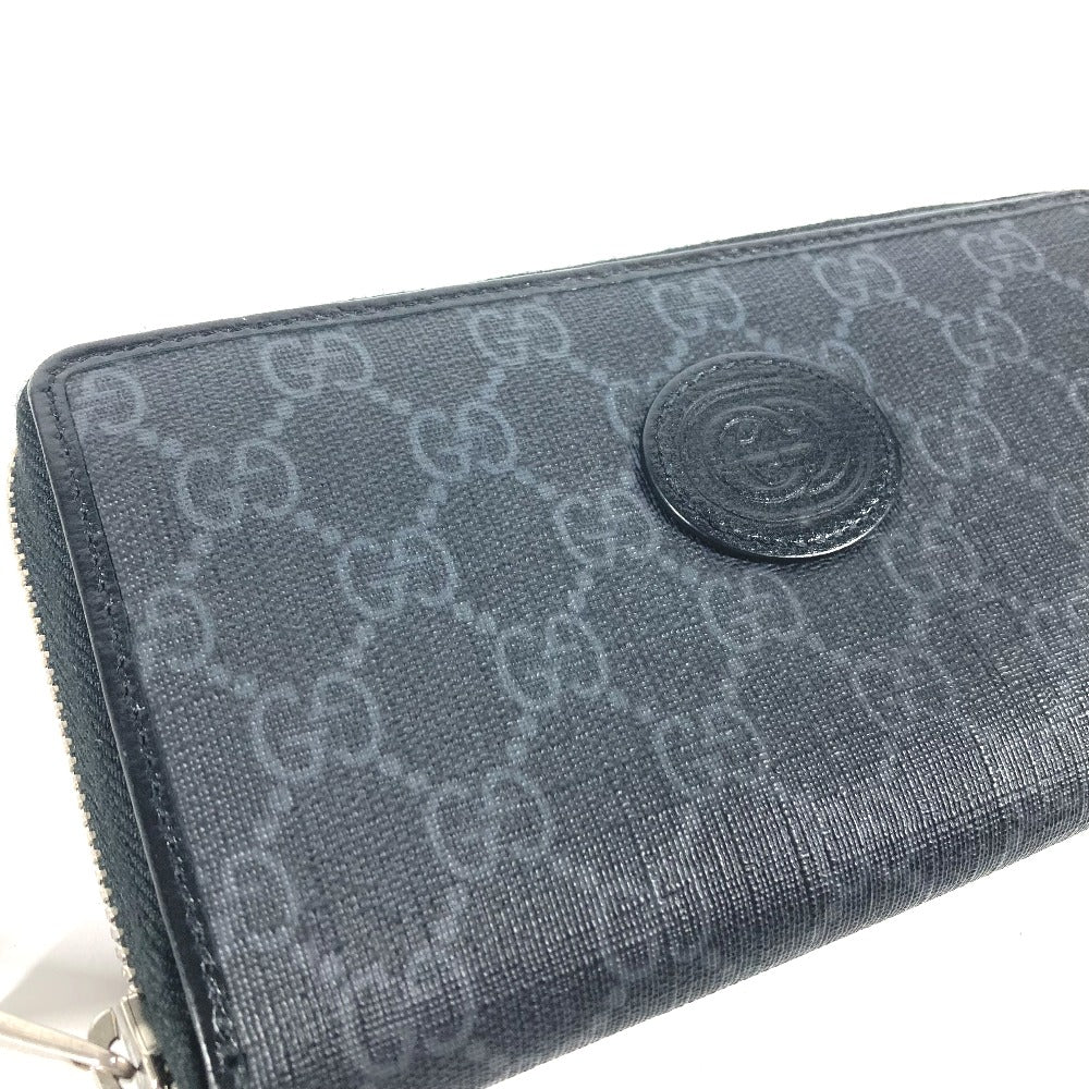 GUCCI Long Wallet Purse 673003 GG Supreme Canvas black GG Supreme Interlocking G zip-around wallet mens Used
