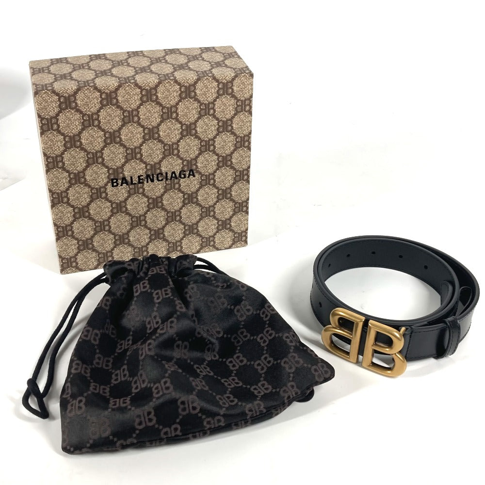 BALENCIAGA belt 680456 leather black GUCCI collaboration Hacker Project BB Logo Women Used