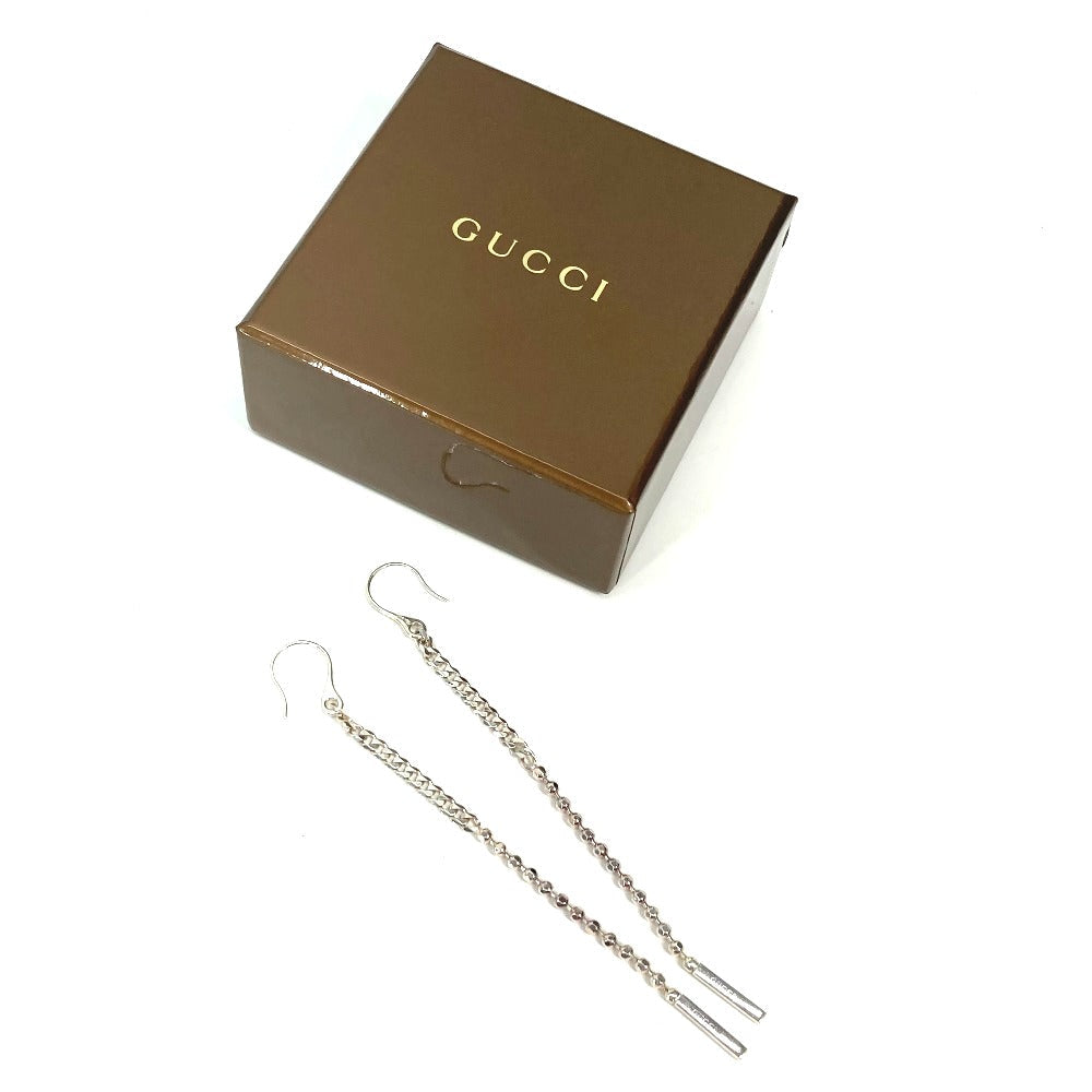 GUCCI Pierce metal Silver Hook Chain Logo Bar lariat Women Used