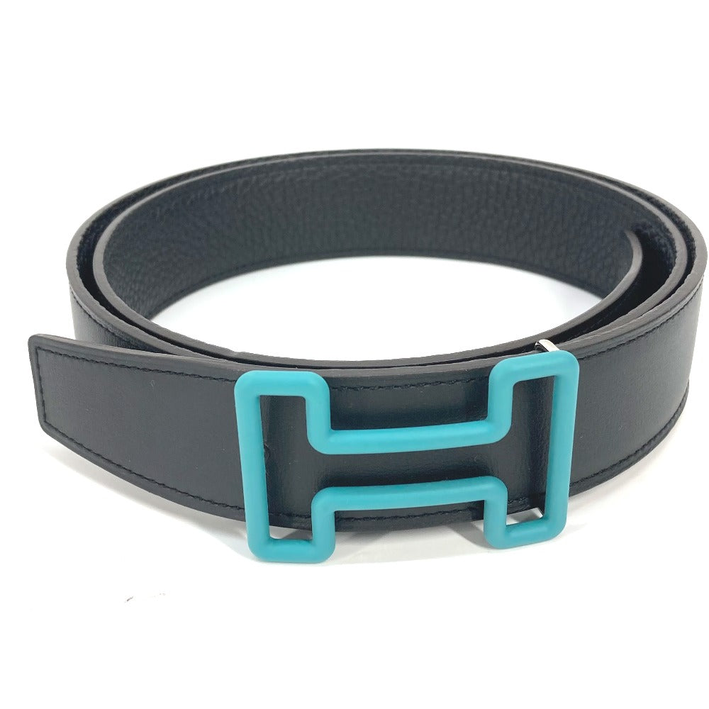HERMES belt Boxcalf, Togo Black x blue H buckle Tonight mens 90 Used