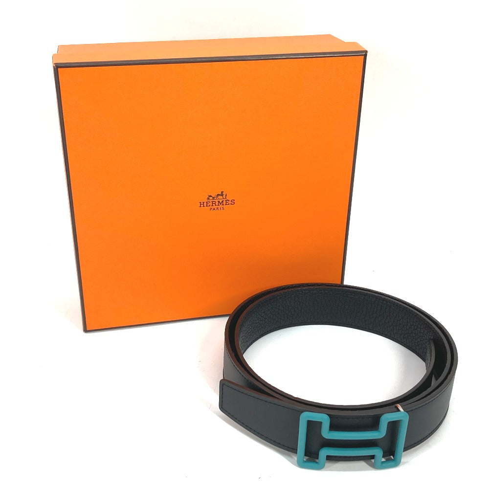 HERMES belt Boxcalf, Togo Black x blue H buckle Tonight mens 90 Used