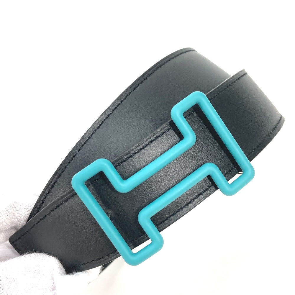 HERMES belt Boxcalf, Togo Black x blue H buckle Tonight mens 90 Used