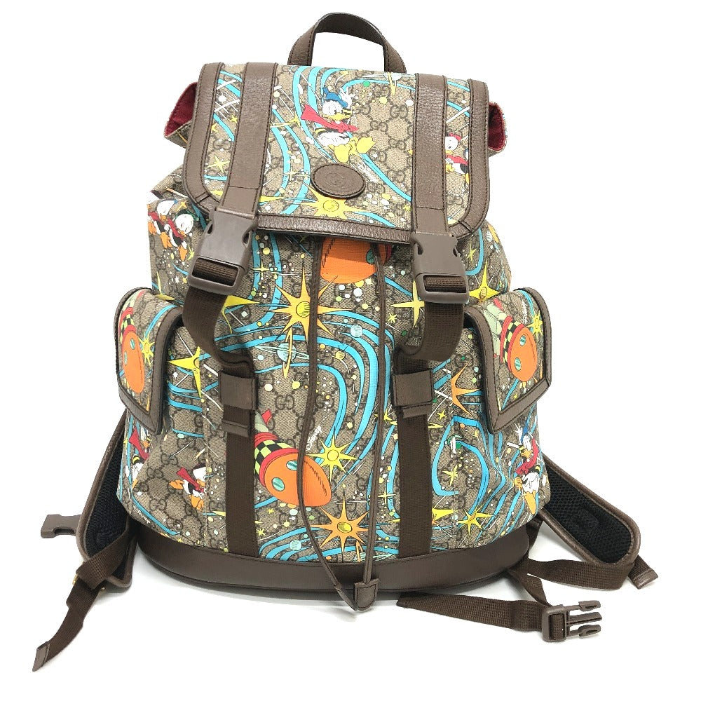 GUCCI Backpack 645051 GG Supreme Canvas Beige x brown x blue GG Supreme Donald Duck DISNEY Women Used