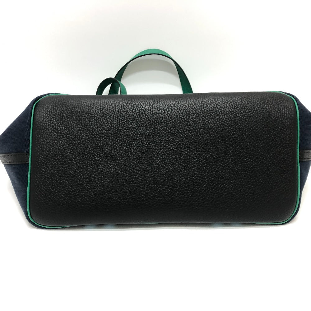 HERMES Tote Bag Toile Militaire, Taurillon Clemence Navy x Blue x Green Pure Sangle Women Used