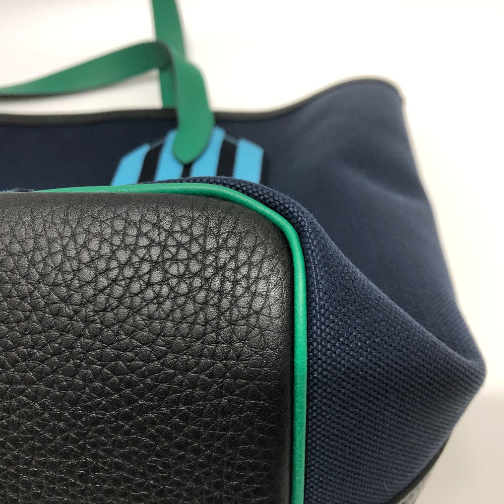 HERMES Tote Bag Toile Militaire, Taurillon Clemence Navy x Blue x Green Pure Sangle Women Used