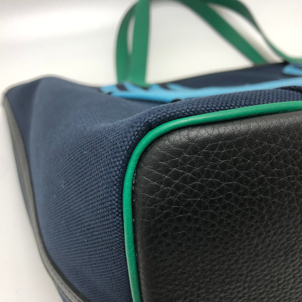 HERMES Tote Bag Toile Militaire, Taurillon Clemence Navy x Blue x Green Pure Sangle Women Used