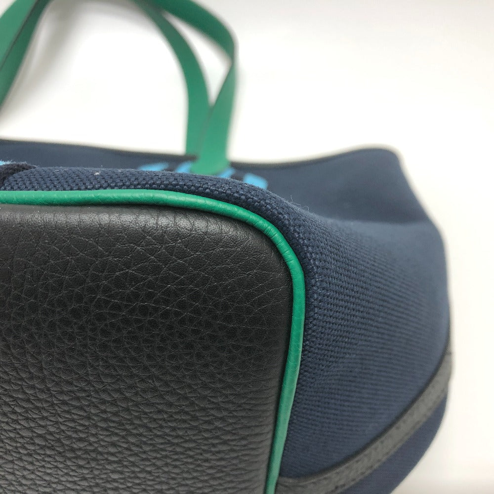 HERMES Tote Bag Toile Militaire, Taurillon Clemence Navy x Blue x Green Pure Sangle Women Used