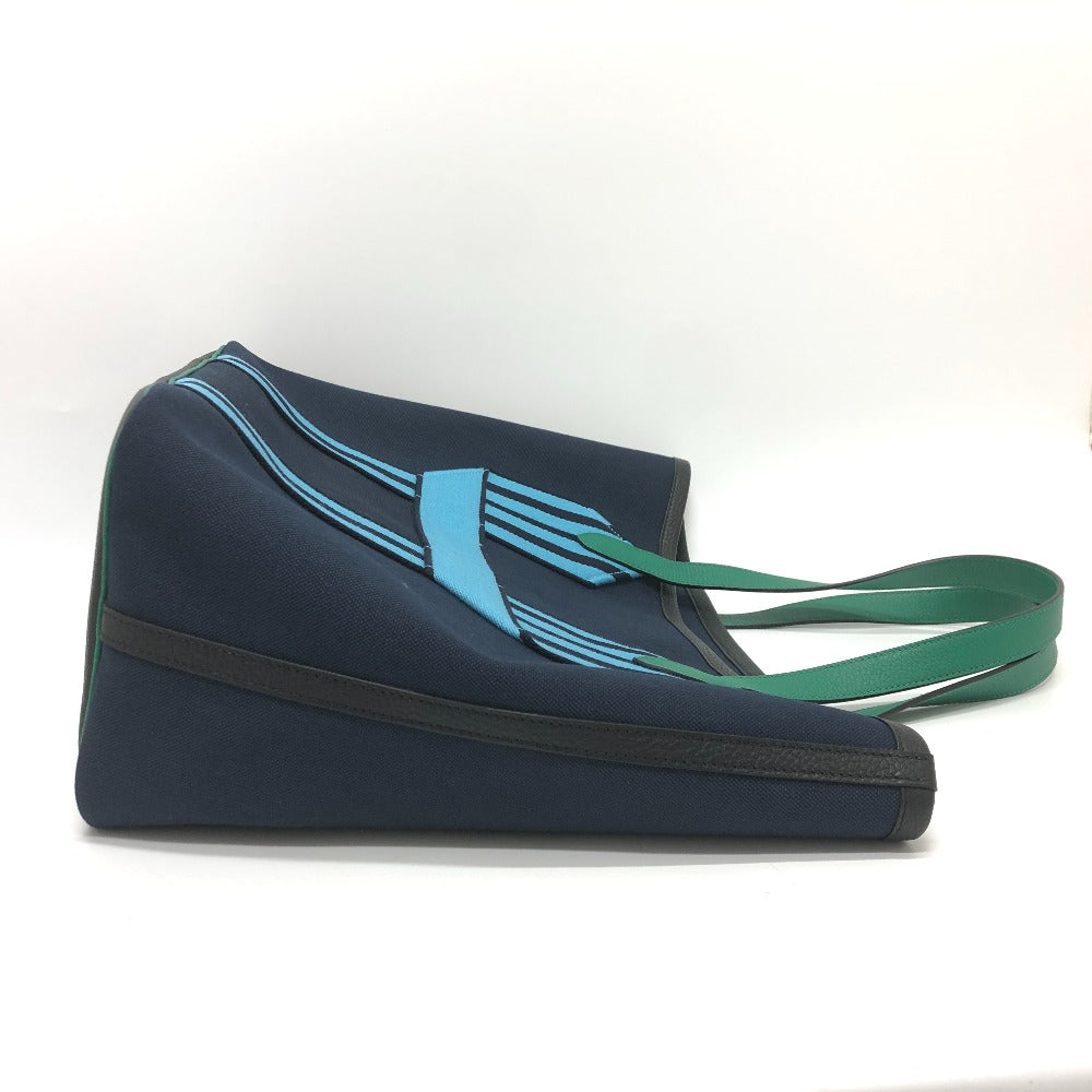 HERMES Tote Bag Toile Militaire, Taurillon Clemence Navy x Blue x Green Pure Sangle Women Used