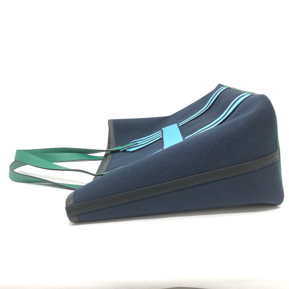 HERMES Tote Bag Toile Militaire, Taurillon Clemence Navy x Blue x Green Pure Sangle Women Used