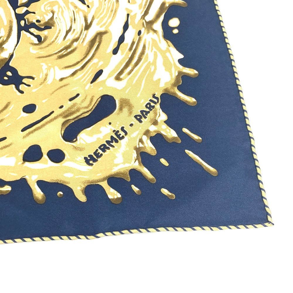 HERMES scarf silk Navy x gold gavroche PEINTURE FRAICHE Freshly painted Women Used