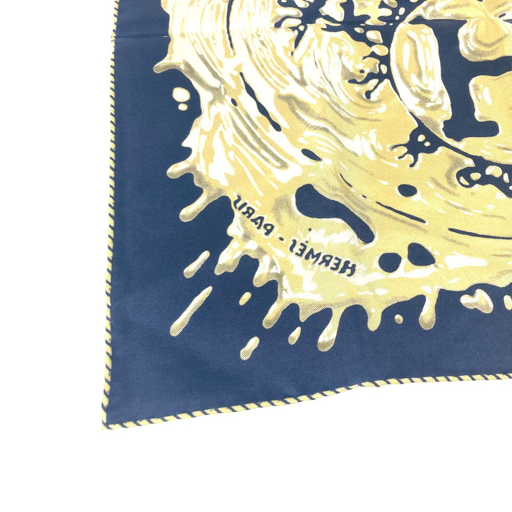 HERMES scarf silk Navy x gold gavroche PEINTURE FRAICHE Freshly painted Women Used