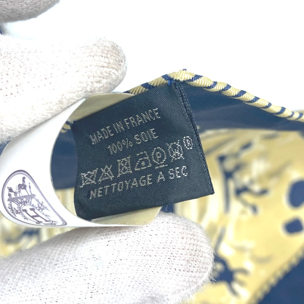 HERMES scarf silk Navy x gold gavroche PEINTURE FRAICHE Freshly painted Women Used