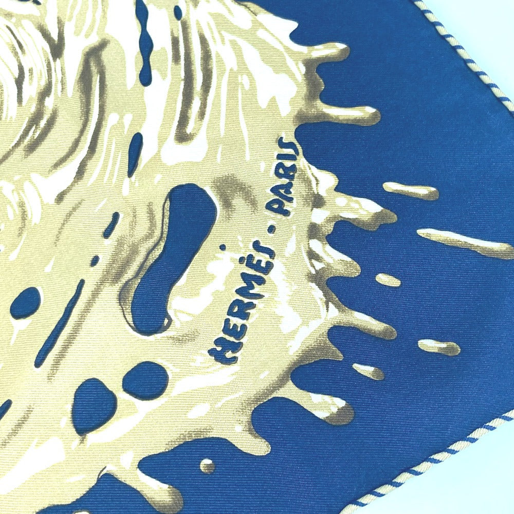 HERMES scarf silk Navy x gold gavroche PEINTURE FRAICHE Freshly painted Women Used