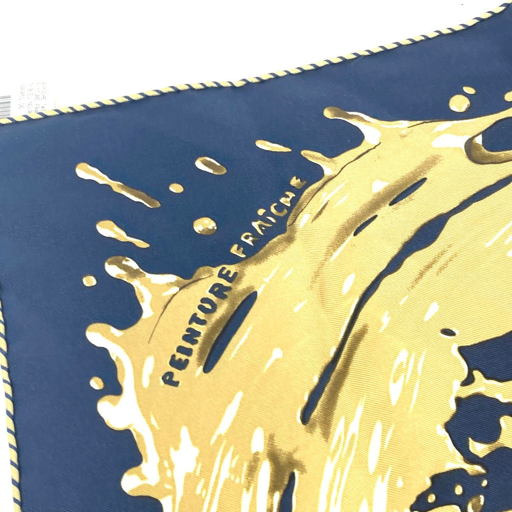 HERMES scarf silk Navy x gold gavroche PEINTURE FRAICHE Freshly painted Women Used