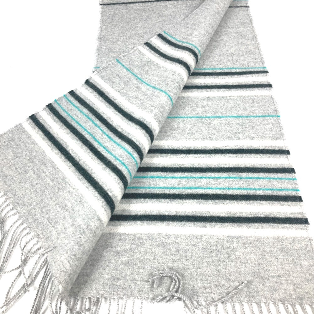 HERMES Scarf cashmere gray leather tag leather tag Border Neo-Locabaal