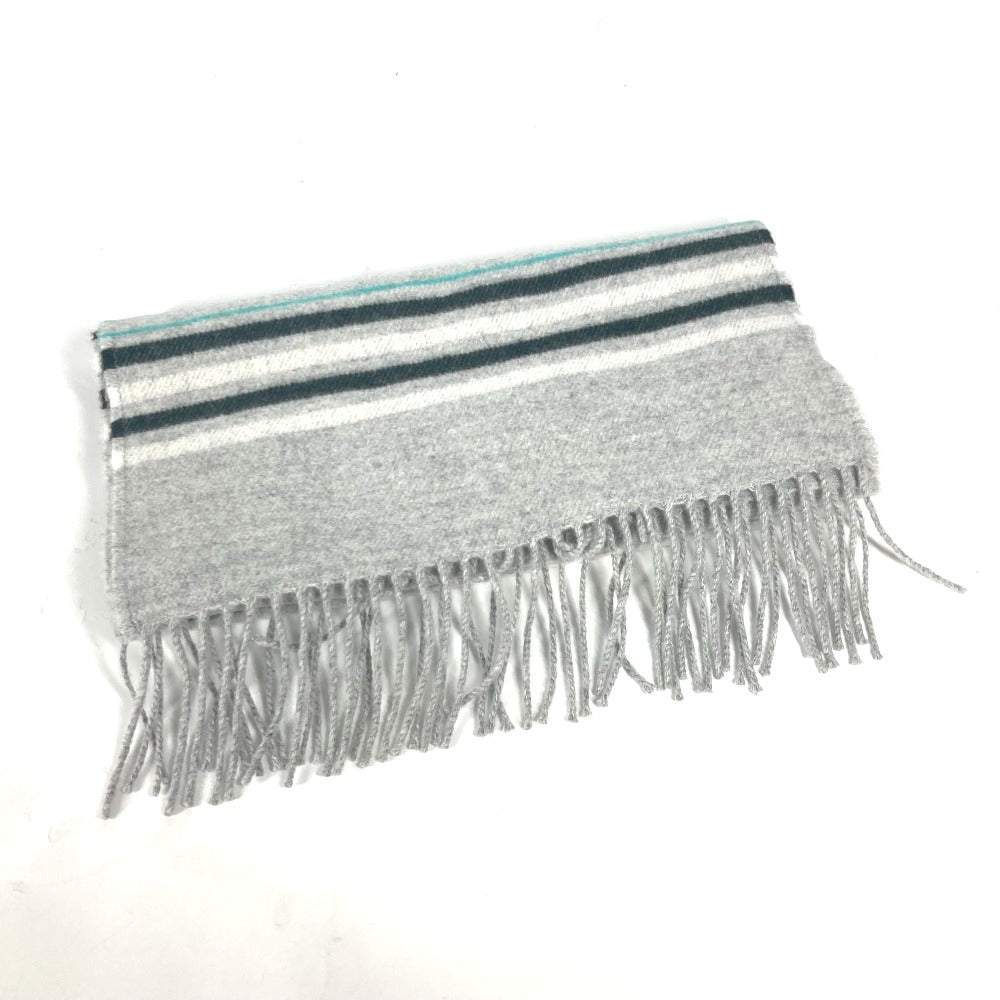 HERMES Scarf cashmere gray leather tag leather tag Border Neo-Locabaal