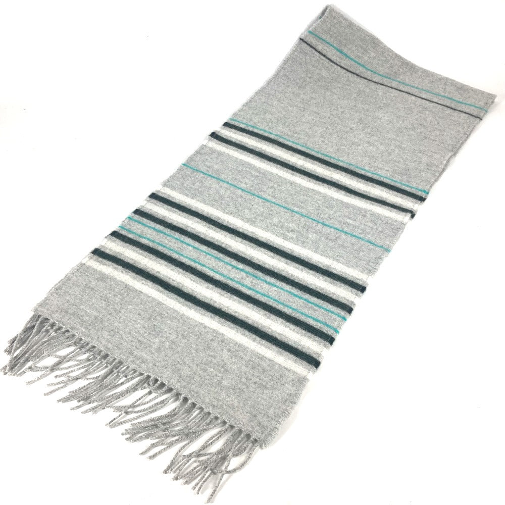 HERMES Scarf cashmere gray leather tag leather tag Border Neo-Locabaal