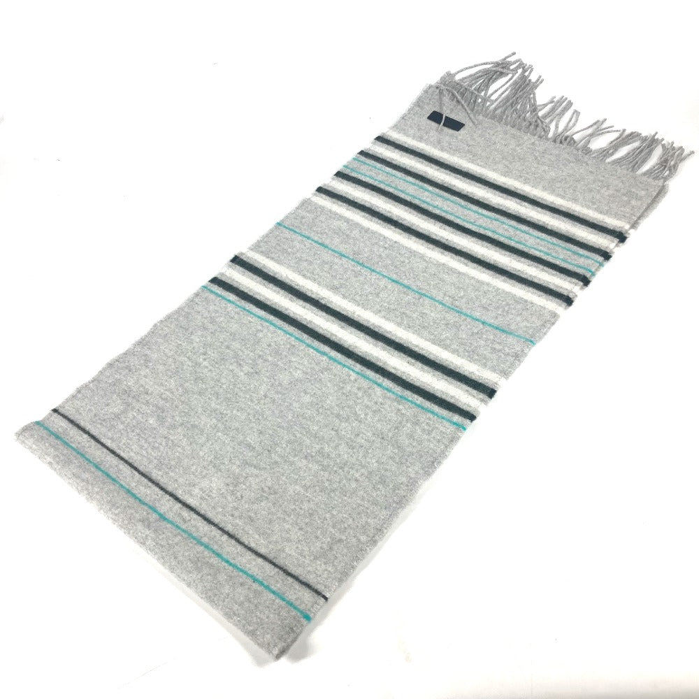 HERMES Scarf cashmere gray leather tag leather tag Border Neo-Locabaal
