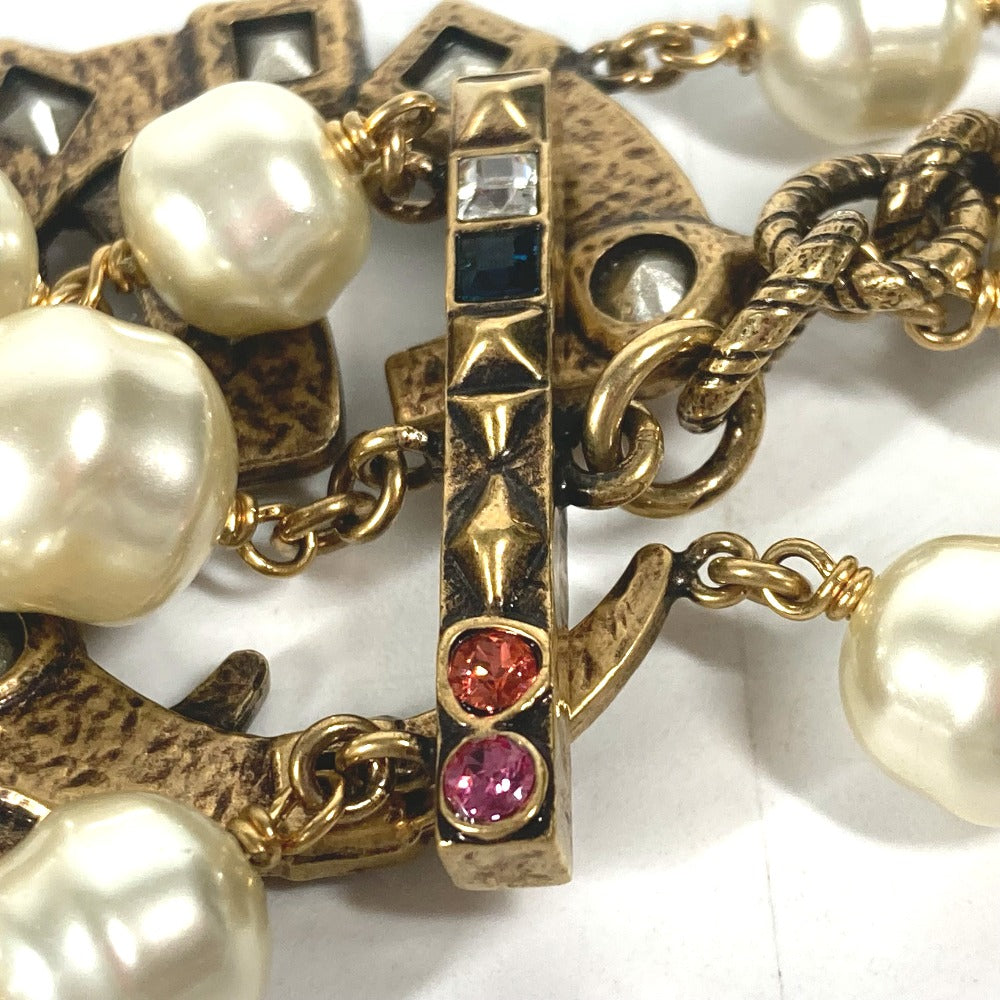 GUCCI bracelet metal Gold x Multicolor Double G Color stone, fake pearl, rhinestone, triple row Women Used