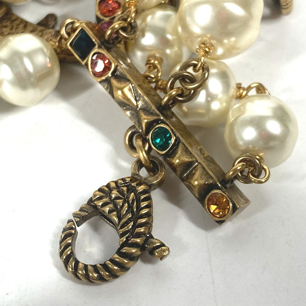 GUCCI bracelet metal Gold x Multicolor Double G Color stone, fake pearl, rhinestone, triple row Women Used