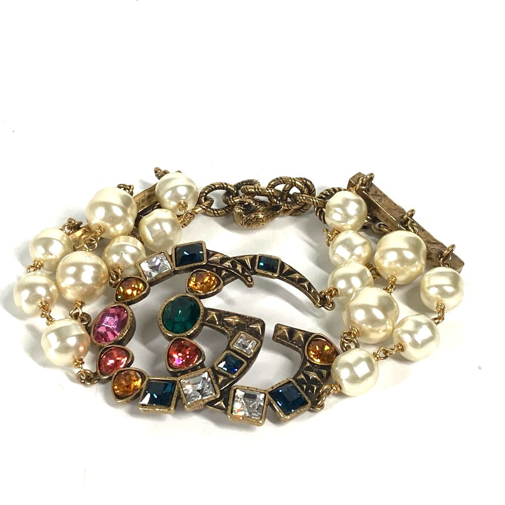 GUCCI bracelet metal Gold x Multicolor Double G Color stone, fake pearl, rhinestone, triple row Women Used