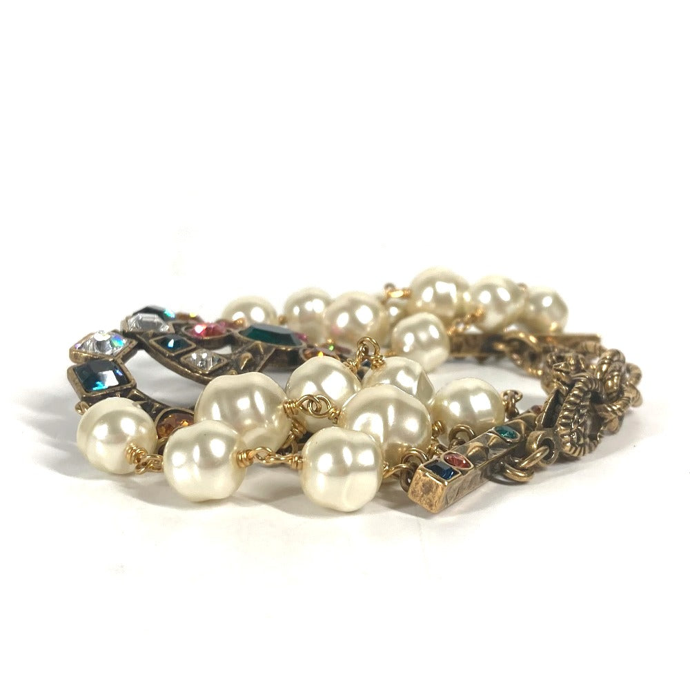 GUCCI bracelet metal Gold x Multicolor Double G Color stone, fake pearl, rhinestone, triple row Women Used